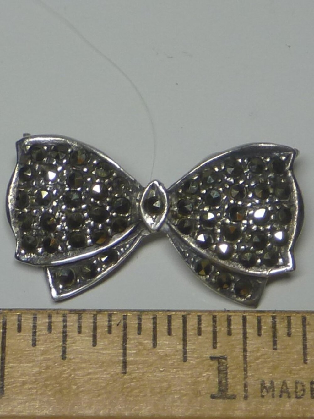Vintage Sterling Silver 925 Marcasite Bow Brooch Pin